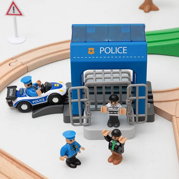 Wood Track Set Bridges Police Station Crane